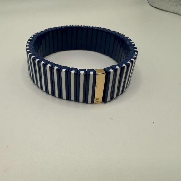 Roxanne Assoulin Navy and White Striped Bracelet with Gold Accent - Picture 1 of 5